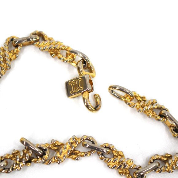CÉLINE Gold Chainlink Long C Triomphe Logo Necklace Stackable Paris Vintage - Picture 5 of 6
